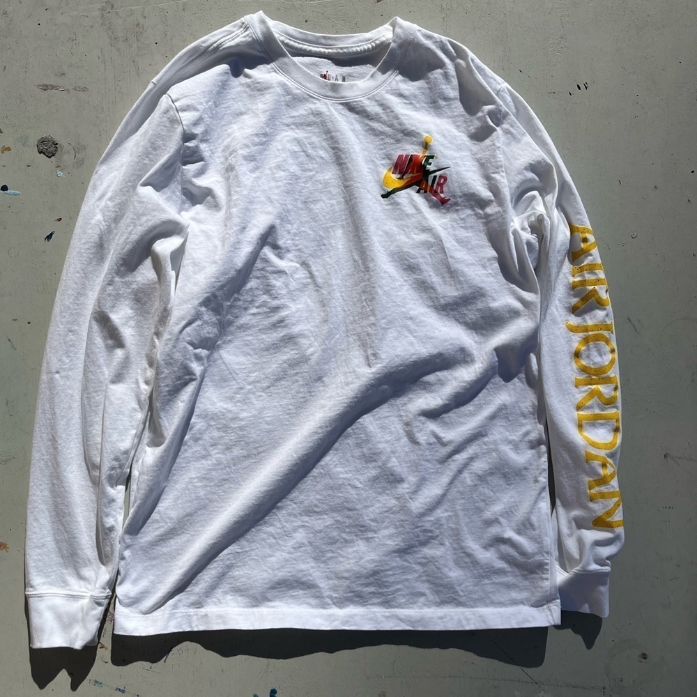 Men's Air Jordan Jumpman T-Shirt White L Spell-Out Crew LS NBA Street Colorblock